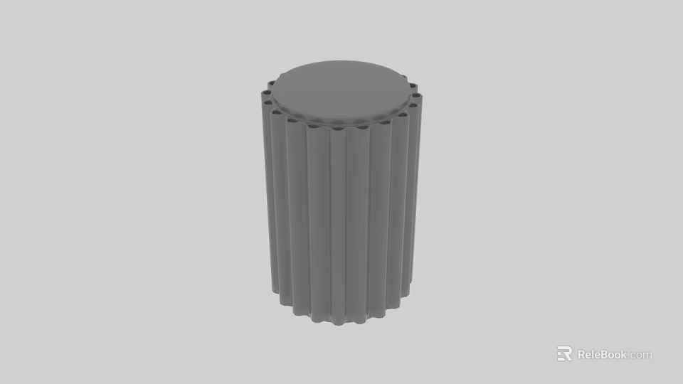 Modern Gray Ribbed Cylindrical Side Table with Sleek Design and Functional Home Decor 3d model