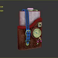 Vintage Leather Flask With Silver Metal Body Decorative Clock Face And Rivet Accents