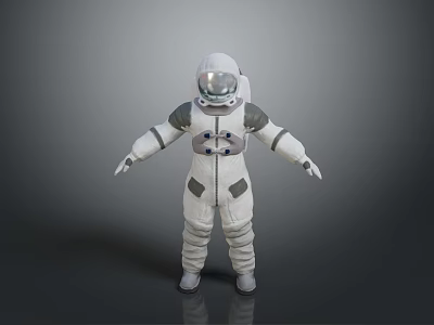 Astronaut In White Spacesuit Standing With Arms Outstretched On Grey Background 3d model