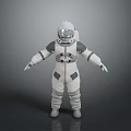 Astronaut In White Spacesuit Standing With Arms Outstretched On Grey Background