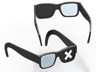 Black 3D Glasses With White Cross Mark On One Lens Design 3d model