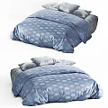 Double Bed With Blue Cloud Pattern Bed Linen And Soft Pillows 3d model