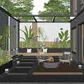 Beautiful Courtyard Garden With Lush Green Plants Fire Pit Wooden Deck And Stone Pathway