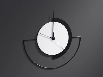 Modern Minimalist Clock With White Dial Black Frame Geometric Design Hung On Gray Wall 3d model