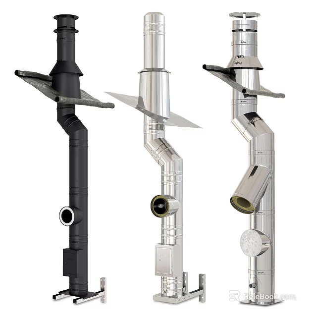 Various Designed Pipes in Black and Silver with Different Fittings and Structures 3d model 