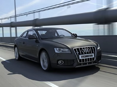 Black Audi Luxury Car Driving On Highway Bridge With Clear Sky Background 3d model