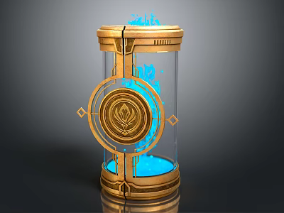 Smart Machine With Golden Frame Transparent Casing Circular Emblem And Blue Glowing Elements 3d model
