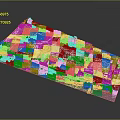 Architectural Model of Symmetrical Courtyard With Lawn Central Circular Area Buildings And Water Body