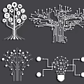 Modern Abstract Tree Wall Decor Featuring Circuit Patterns And Light Bulb Elements 3d model