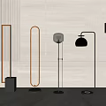 Modern Interior Featuring Different Stylish Floor Lamps With Striped Wall And Light Floor