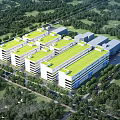 Modern Industrial Factory Complex With Green Roof And White Multi Story Buildings Surrounded By Trees