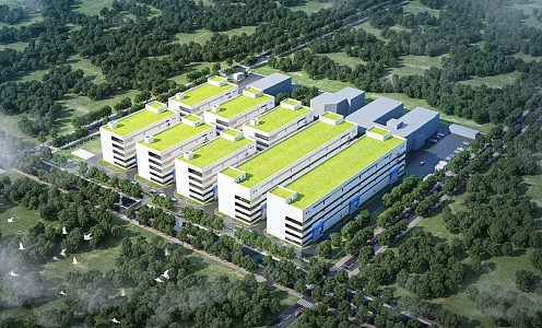 Aerial view of plant building 3d model