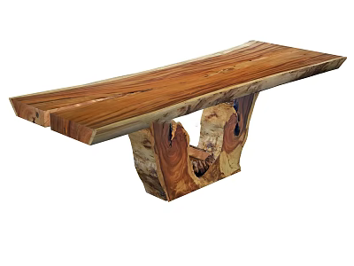 Rustic Wooden Desk With Natural Live Edge Top And Tree Stump Base 3d model