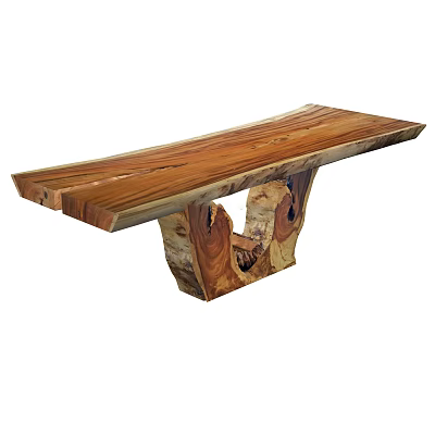 Rustic Wooden Desk With Natural Live Edge Top And Tree Stump Base 3d model