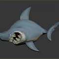Shark Model With Blue Metallic Finish Open Mouth Glossy Surface Against Dark Background With Reflection