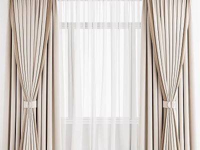 Elegant Beige Curtains With White Sheer And Tiebacks For Window Decoration 3d model