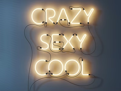 Bright Neon Decorative Lights with CRAZY SEXY COOL Lettering Mounted on Wall 3d model