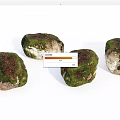 Moss Covered Natural Stones And Wooden Decorative Elements For Landscaping