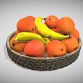 Wicker Basket Filled With Fresh Oranges And Yellow Bananas For Daily Use