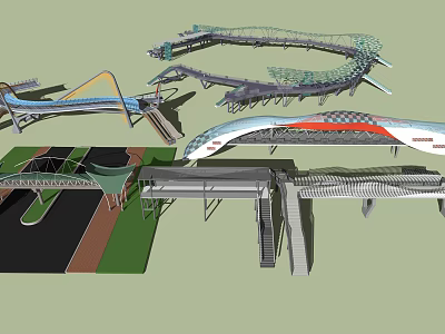 Modern Bridge Architectural Design With Unique Curved Structures Metal Frames Glass Elements And Road Integration 3d model