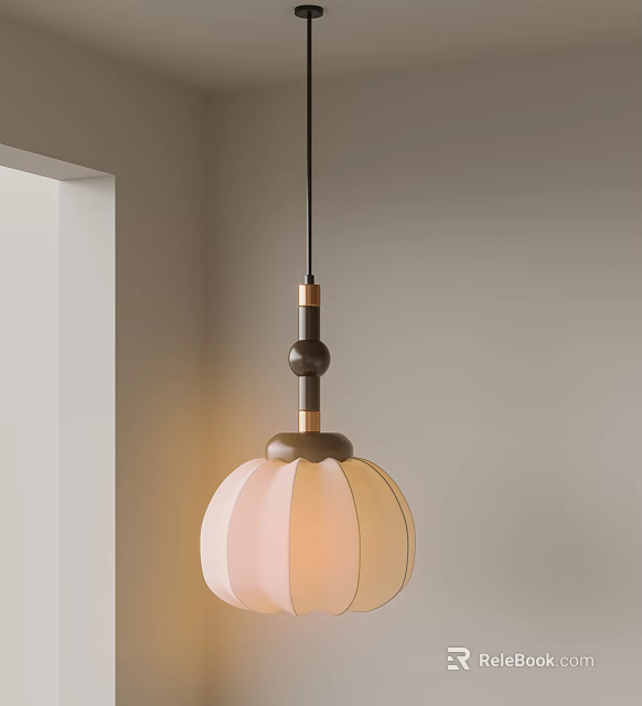 Modern Pendant Light With Soft Pink Beige Shade And Brown Gold Rod For Interior Decor 3d model 