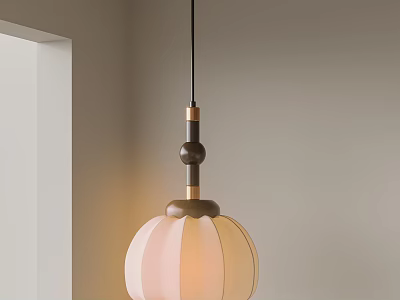 Modern Pendant Light With Soft Pink Beige Shade And Brown Gold Rod For Interior Decor 3d model
