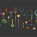 Various Ancient And Mythical Weapons Collection With Decorative Designs And Unique Shapes