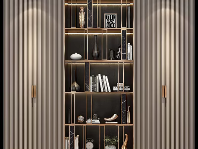 Modern Bookshelf Interior Design With Glass Shelves Books Vases And Decorative Items 3d model