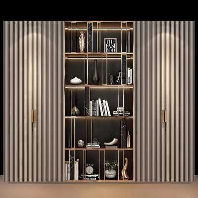 Modern Bookshelf Interior Design With Glass Shelves Books Vases And Decorative Items 3d model