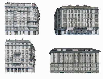 Historic Multi Story Classical Buildings Showcasing Varied Facades Balconies And Roofs 3d model
