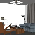 Modern Living Room With Gray Sofa Wooden Coffee Table Floor Lamp And Marble Fireplace