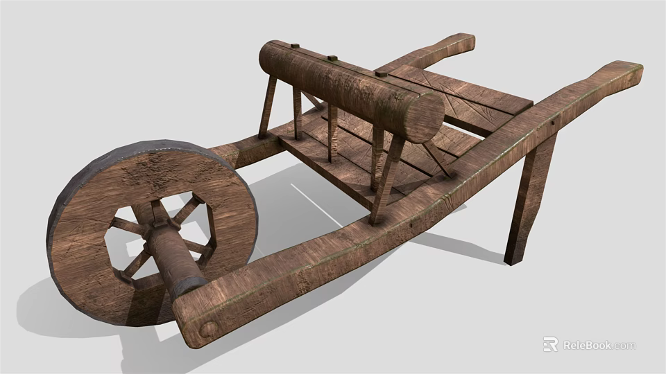 Vintage Wooden Wheelbarrow With Rustic Handcrafted Frame And Spoked Wheel Design 3d model 