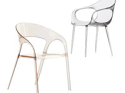 Transparent Acrylic Accent Chair With Curved Armrests And Slim Metal Legs 3d model