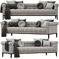 Light Gray Multi Seater Sofa With Tufted Design Pillows Throw Blanket And Black Legs