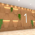 Elevator Lobby With Wooden Walls Number 8 Green Hanging Plants Ceiling Lighting Light Marble Floor