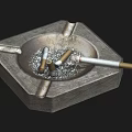 Square Ashtray With Cigarette Butts Ash And Metal Texture Inside 3d model