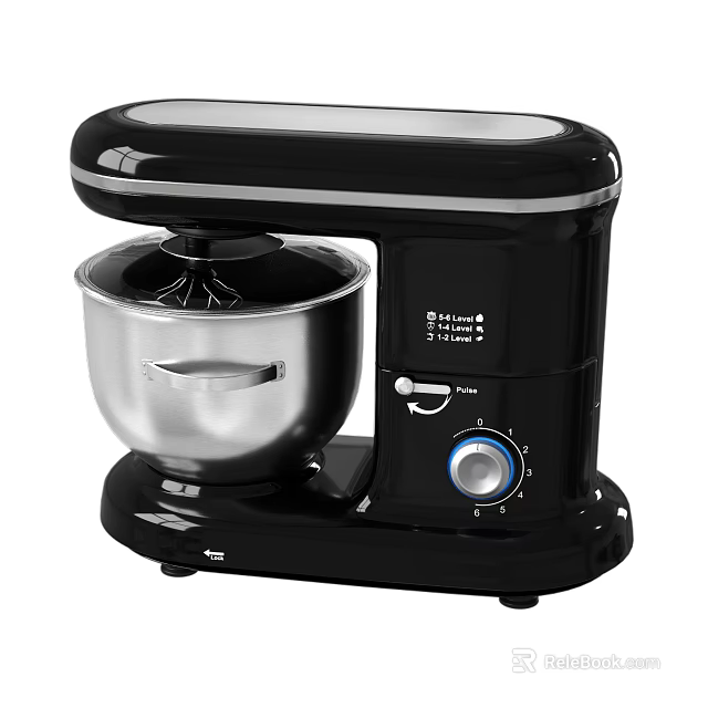 Modern Black Electric Stand Mixer With Stainless Steel Bowl Control Knob Kitchen Appliance 3d model 
