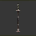 Ornate Fantasy Weapon Staff With Colored Crystal Top Metallic Carvings And Decorative Base