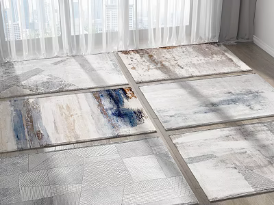 Various Modern Square Rugs with Gray White Blue Brown Abstract Patterns for Living Room 3d model