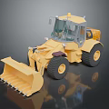 Yellow Utility Vehicle With Front Loader Large Bucket Heavy Duty Tires And Enclosed Cab