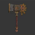 Ornate Mechanical Hammer With Red Gold Handle And Decorative Gear Design