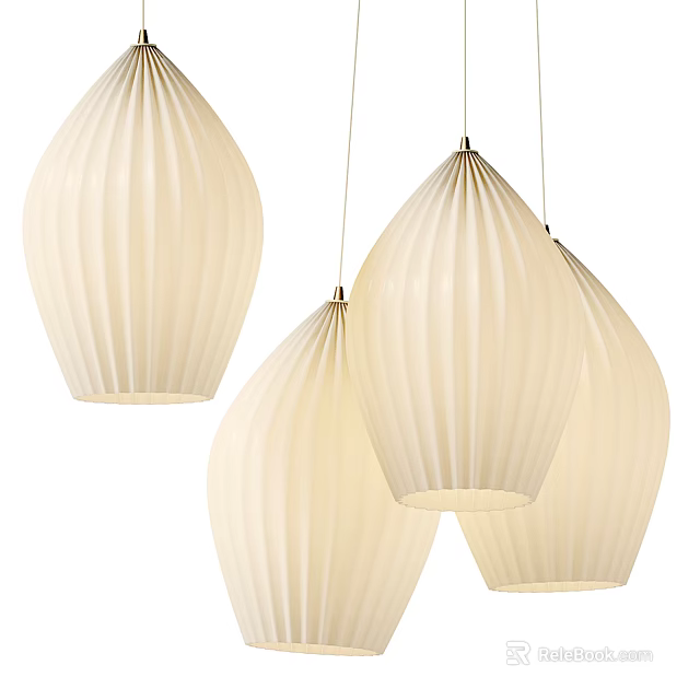Modern White Pleated Pendant Lights Hanging In Stylish Interior Space Design 3d model 
