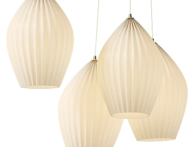 Modern White Pleated Pendant Lights Hanging In Stylish Interior Space Design 3d model