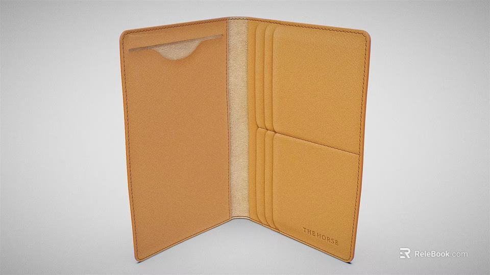 Open Brown Leather Wallet With Multiple Card Slots And Clear ID Pocket 3d model 