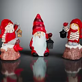 Christmas Decorative Gnome and Girl Figurines with Red Hats Lanterns on Tree Stumps