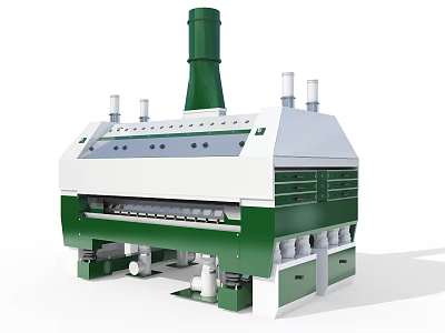 Green and White Industrial Processing Equipment With Tall Chimney Side Cylinders And Base Supports 3d model