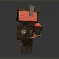 Unique Architectural Model With Red Roof Wooden Structure Staircase Balcony And Chimney