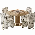 Light Luxury Solid Wood Dining Table Set With Four Abstract Line Pattern Fabric Upholstered Chairs