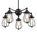 Industrial Style Black Metal Chandelier With Multiple Vintage Bulbs And Metal Frames Design