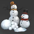 Cheerful Snowmen With Scarves Hats Snowballs And Small Snow Piles Nearby